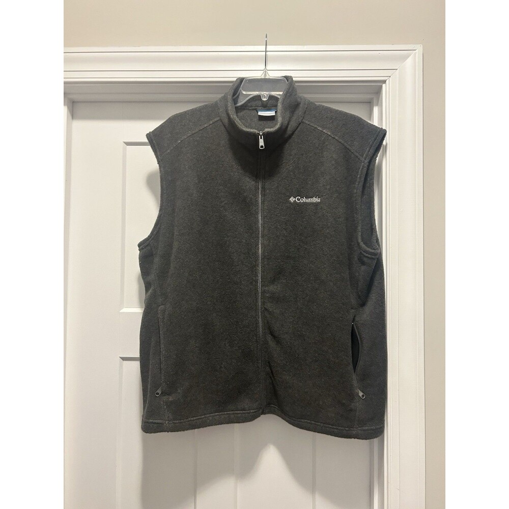 Columbia Fleece Vest Sleeveless Jacket Men Size XXL 2X Dark Gray Full Zip Pocket